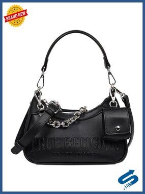 Polyurethane Zip-Top Hobo with Chain Strap and Mini Pouch